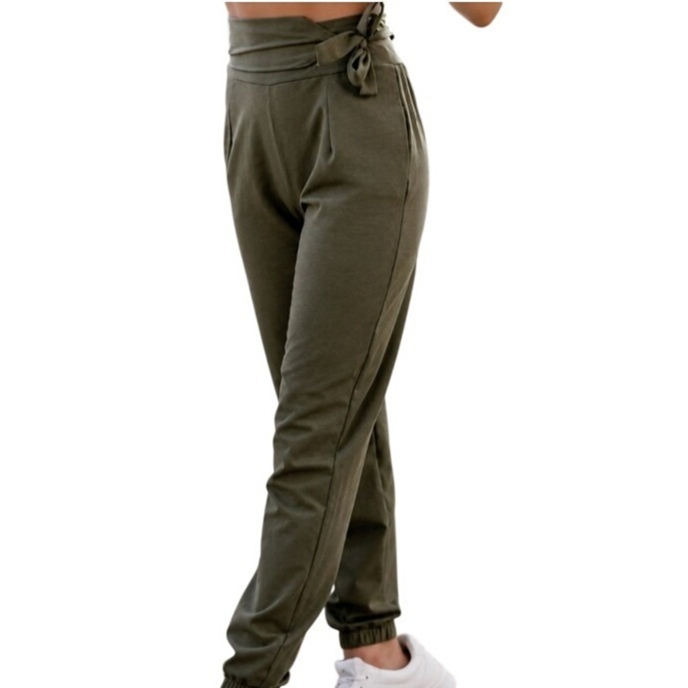 Five Dancewear Womens M Olive Green Side Tie Obi High Waist Stretch Joggers